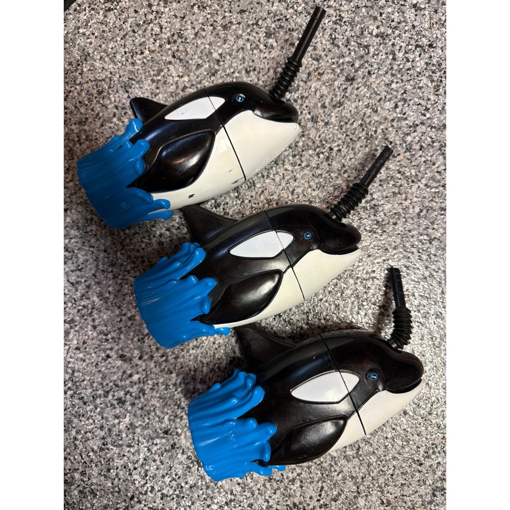 SeaWorld Shamu Orca Whale Souvenir Cups Lot of 3 Whirley DrinkWorks 2014 Black